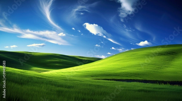 Obraz Idyllic Landscape with Clouds in the Style of a Computer Wallpaper - generative AI