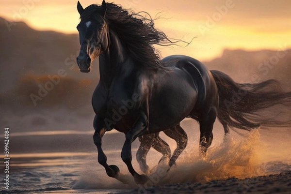 Fototapeta horse in sunset made with generative ai
