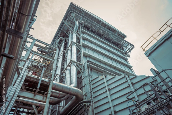 Obraz Heat recovery Steam Generator with pipe line, air intake and Up stair. The photo is suitable to use for industry background photography, power plant poster and electricity content media.