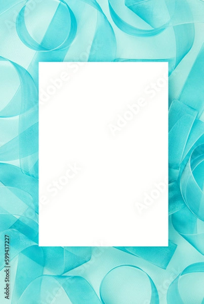 Fototapeta 블루 리본과 카드 목업