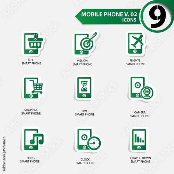Obraz Mobile phone icons,Green version,vector