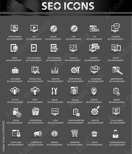 Obraz SEO icons,Black background vector