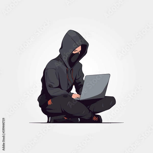 Obraz vector illustration, hacker hacking with his laptop