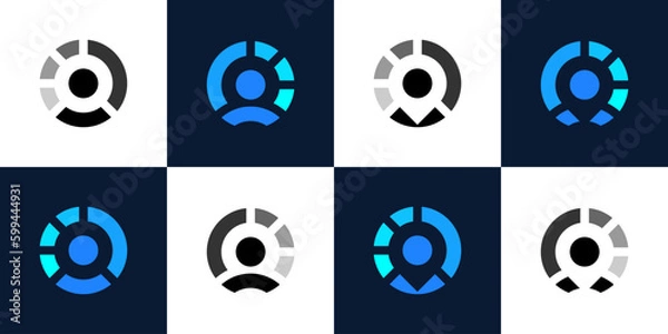 Fototapeta Collection of circle progress logo design with people logo and pin location design graphic vector illustration. Recruitment process symbol, icon, creative.