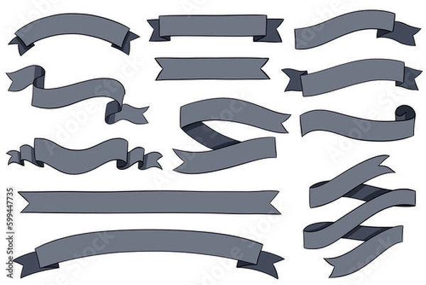 Obraz リボンの透過素材　詰め合わせ　セット　色んな種類のリボン　バリエーション　PNG　ギフト　灰　グレー