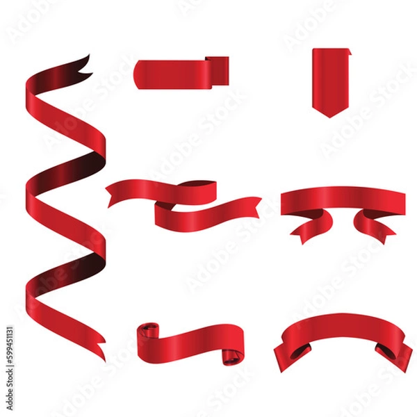 Obraz Red Ribbon Set InIsolated White Background, Vector Illustration