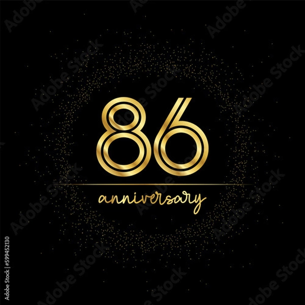 Fototapeta 86 years golden number for anniversary with golden glitter and line on a black background
