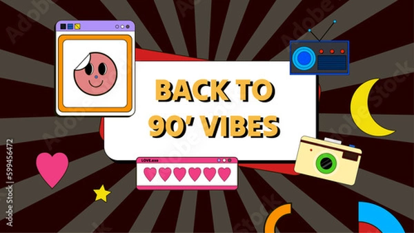 Fototapeta Vector colorful colourful hand drawn nostalgic 90's background