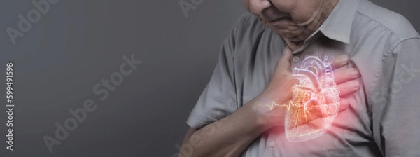 Fototapeta Old man with heart disease , Generative ai