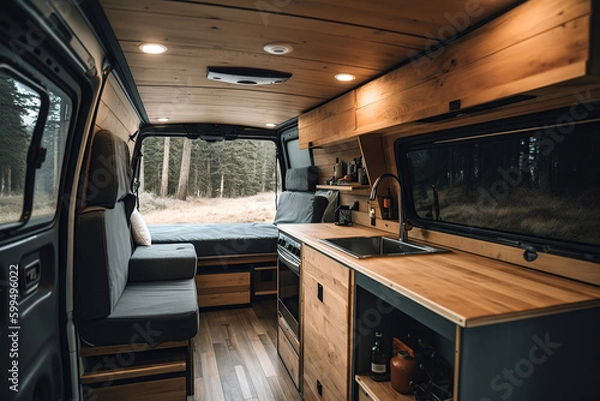 Fototapeta Camper van interior, generative ai.
