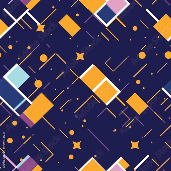 Fototapeta Mosaic of Colors: A Seamless Vector Pattern of Geometric Shapes in Dark Blue and Orange