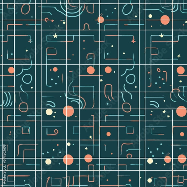 Fototapeta Galactic Forms: A Seamless Pattern of Simplified Geometric Shapes