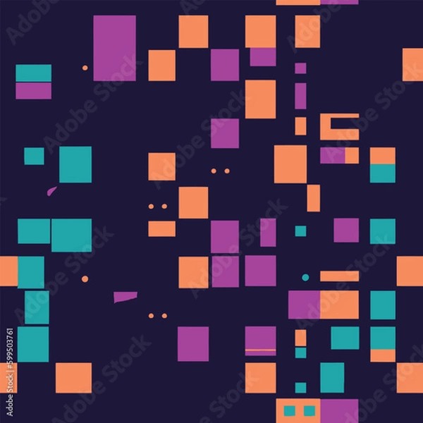Fototapeta Dancing Shapes: A Seamless Pattern of Rectangles, Dots, and Diagonals in Light Purple and Dark Yellow