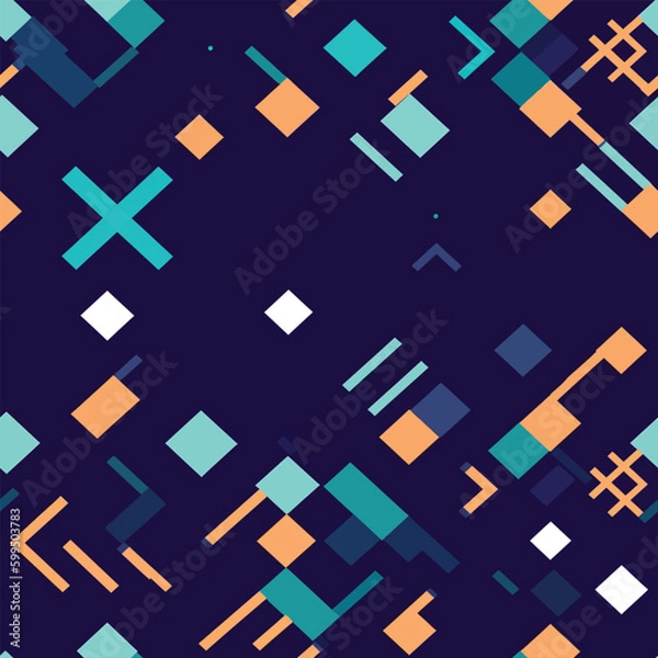 Fototapeta Block Party: A Seamless Vector Pattern of Geometric Shapes in Dark Blue and Orange