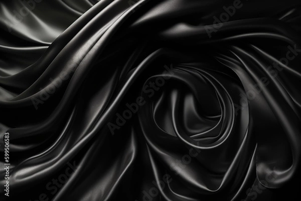 Obraz Black fabric colored silk satin background Generative AI