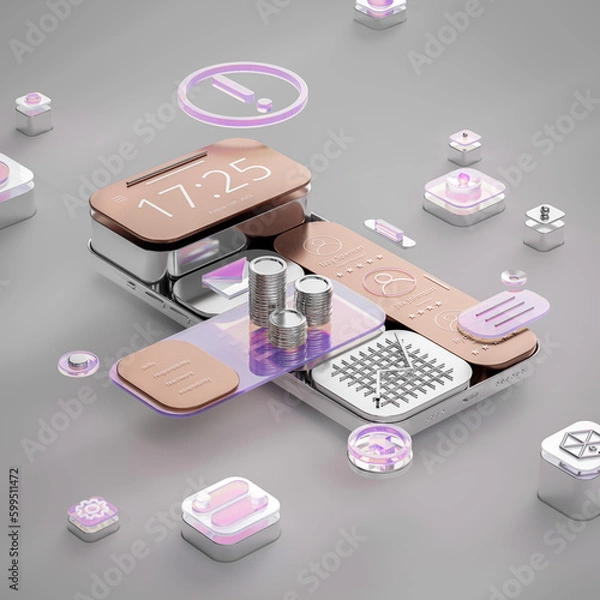 Obraz Metal smartphone with infographic elements, modern product concept. 3d rendering