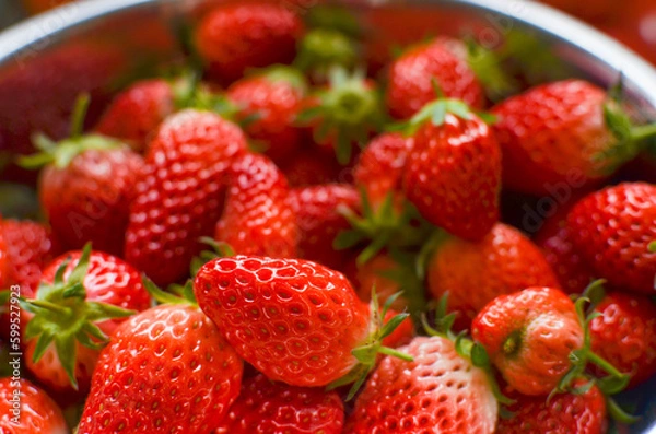 Obraz A lot fresh strawberries in a bowl. Freshly harvested.
