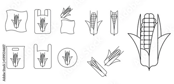 Fototapeta corn fiber fabric line icon set corn-based plastic illustration sustainable material