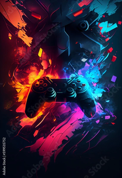 Obraz Video game gaming controller with dark theme with grunge background