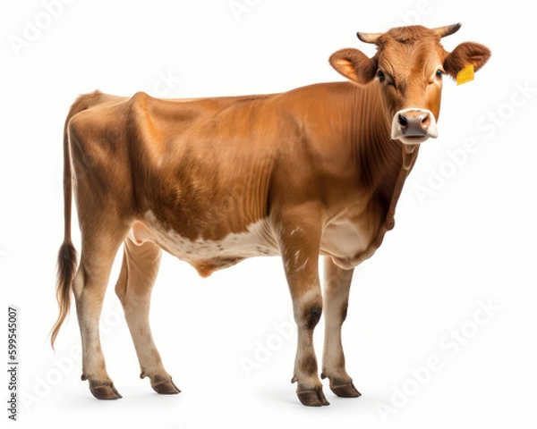 Fototapeta photo of Guernsey cow isolated on white background. Generative AI