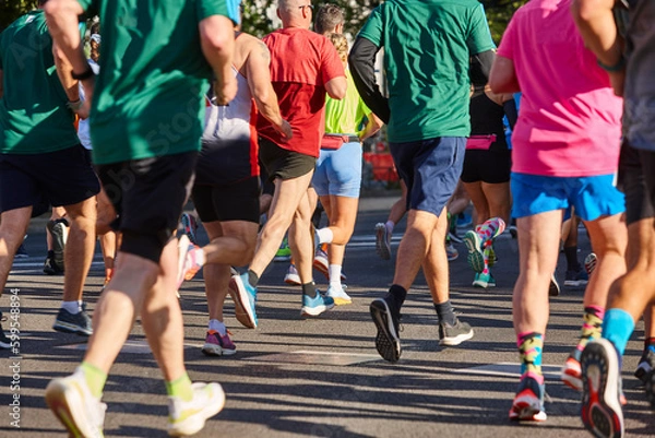 Fototapeta Runners on the street. Healthy lifestyle. Jogging exercise. Athletics