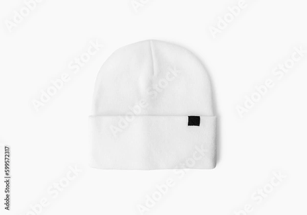 Fototapeta Knit Hat Isolated on White. Ski Snowboard or Snowboarding Hat Beanie. Winter Sports Bobble Hat Topped. , 3D illustration, 3D rendering. Mockup