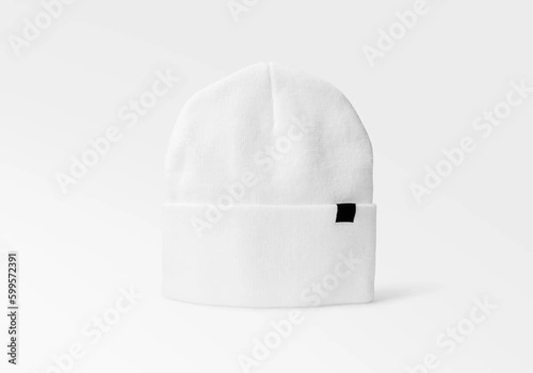 Fototapeta Knit Hat Isolated on White. Ski Snowboard or Snowboarding Hat Beanie. Winter Sports Bobble Hat Topped. , 3D illustration, 3D rendering. Mockup