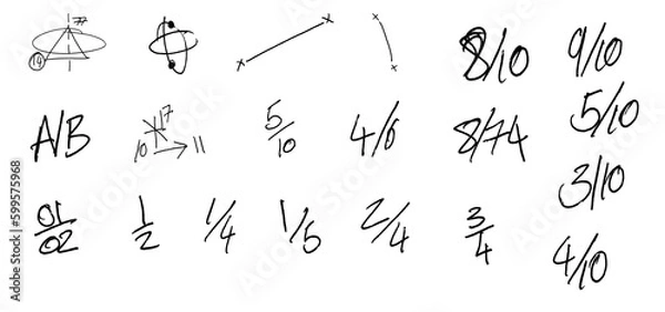 Fototapeta Set collection Freehand drawing school homework items on a sheet of exercise book. Back to School. On transparent background (PNG).