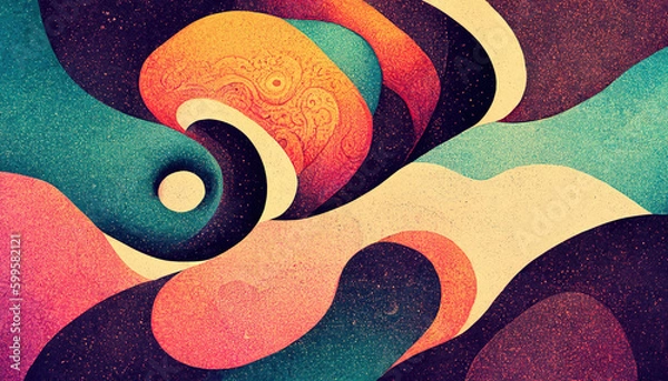 Fototapeta Groovy psychedelic abstract wavy decorative funky background. Hippie trendy design. Generative AI