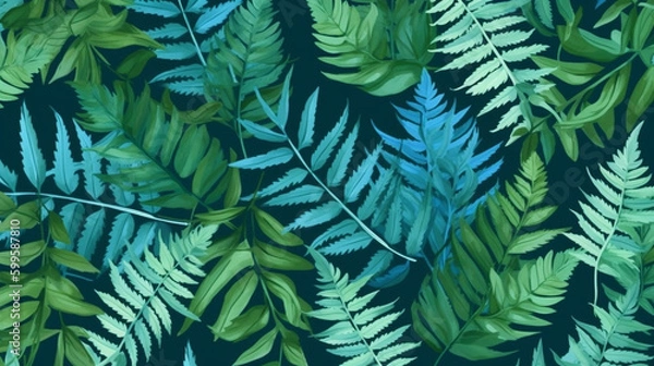 Fototapeta Abstract colourful Leaves background pattern - Illustration , Textile, Plant, Leaf, Wallpaper, Created using generative AI tools
