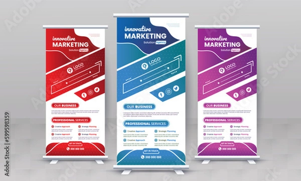Obraz Marketing agency business roll up banner design retractable corporate x standee singage pull up banner vector template or modern business rack card and di flyer template