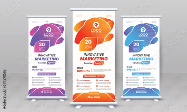 Obraz Marketing agency business roll up banner design retractable corporate x standee singage pull up banner vector template or modern business rack card and di flyer template