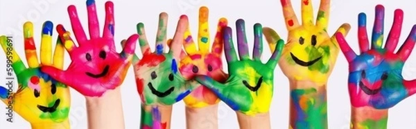 Fototapeta colorful child art hand concept paint fun artist finger smile. Generative AI.