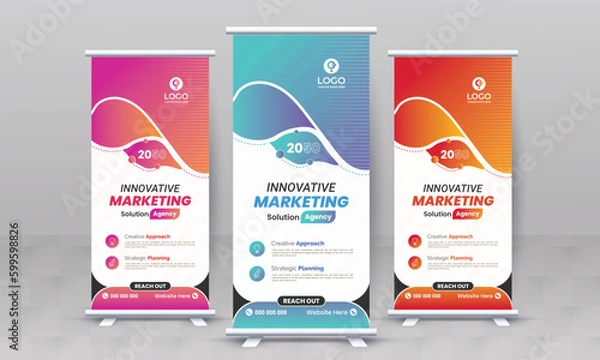 Obraz Marketing agency business roll up banner design retractable corporate x standee singage pull up banner vector template or modern business rack card and di flyer template