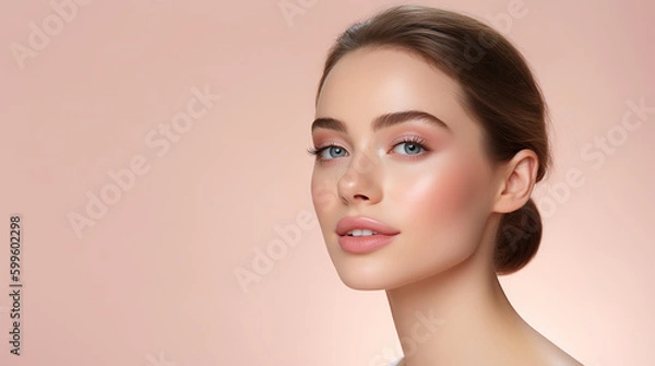 Fototapeta Make-up model on light pink background, Generative AI