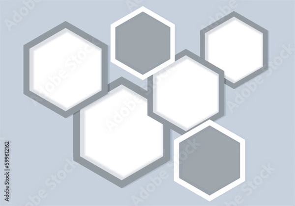 Fototapeta Abstract hexagonal background. 6 Empty honeycombs different sizes with place for images. Infographic templates design. Website banner template, flyer, leaflet. EPS10. 