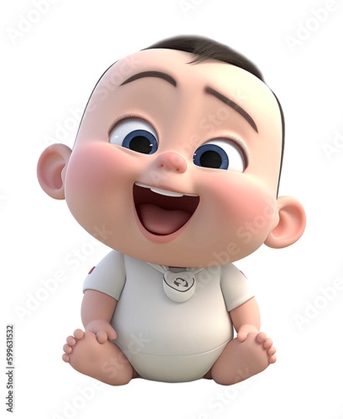 Fototapeta cute baby 3d character with laughing face expression. generative ai