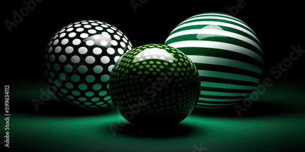 Fototapeta 3 green and white spherical objects. Generative AI image.