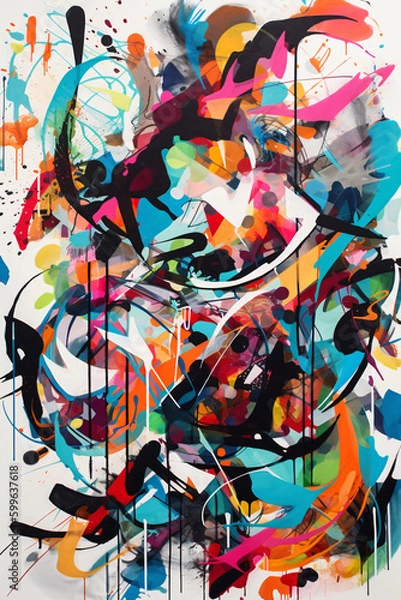 Fototapeta Contemporary abstract art, vivid colors, paint splatter, paint drip, generative ai