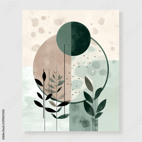 Fototapeta Modern Boho Design, green and brown hues, Generative AI