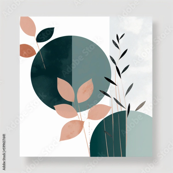 Obraz Modern Boho Floral Design, green and pink hues, Generative AI