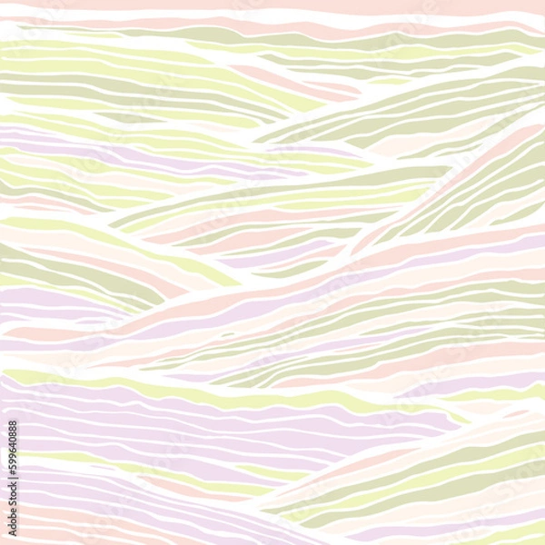 Fototapeta Wave Pattern, Hand drawn water sea modern vector background. Wavy beach brush stroke, curly grunge paint lines, pastel illustration