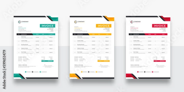 Obraz professional and clean business invoice template. creative invoice Template Paper Sheet Include Accounting, Price, Tax, and Quantity.