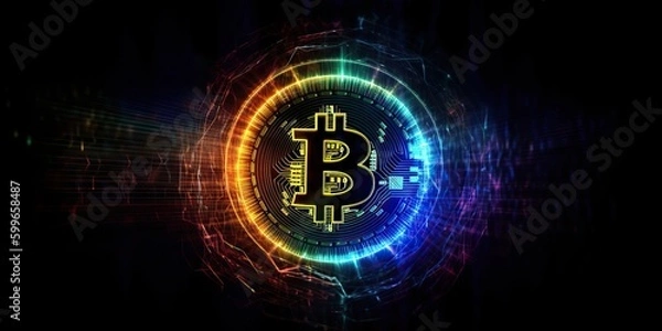 Fototapeta AI Generated. AI Generative. BTC Bitcoin future currency illustration. Can be used for graphics, marketing promotion or stock trade forex. Graphic Art