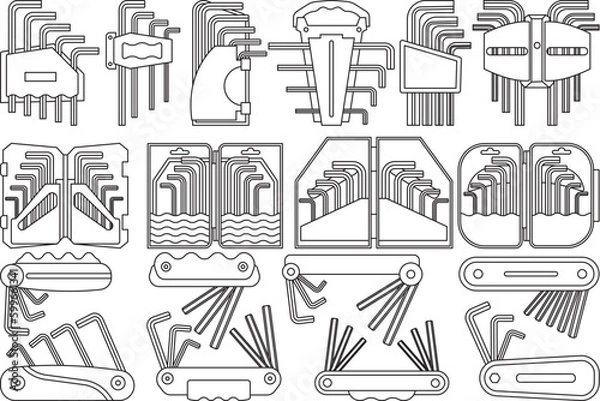 Fototapeta Hex Key Set  Outline Bundle,Clip Art
