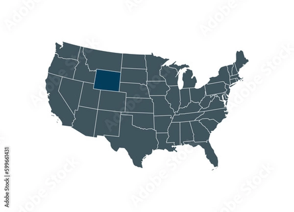 Fototapeta Map of Wyoming on USA map. Map of Wyoming highlighting the boundaries of the state of Wyoming on the map of the United States of America.