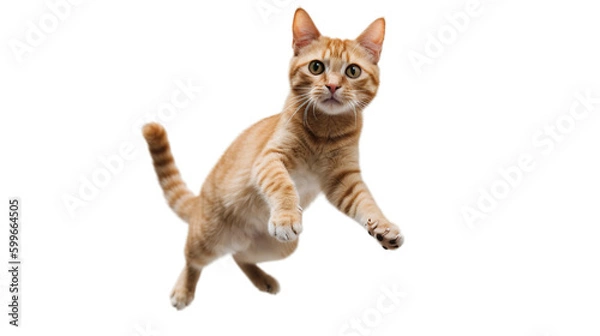 Fototapeta A jumping cat isolated on a transparent background, Generative AI
