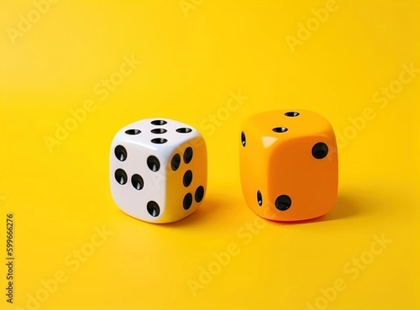 Obraz person icon beside dice in front of a yellow background created using Generative AI
