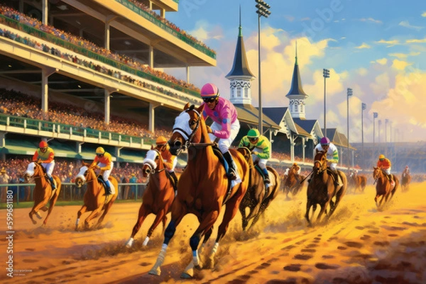 Fototapeta Kentucky Derby promotional image for advertising horse racing - made with generative ai