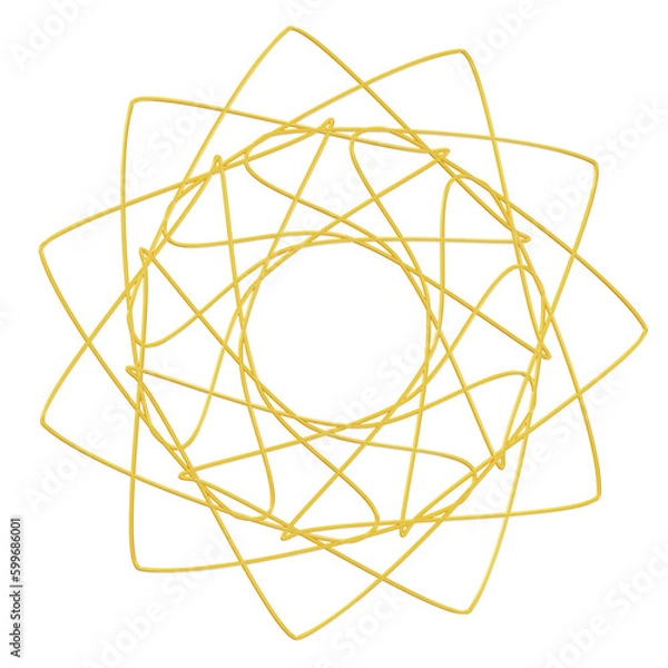 Fototapeta Gold flower shape Spirograph icon. 3d rendering.	